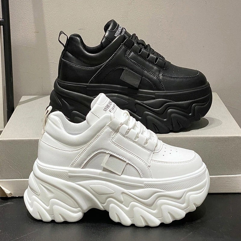 Ella – Chunky Sole Lace-Up Sneakers with Round Toe | Bold Style for Everyday Wear