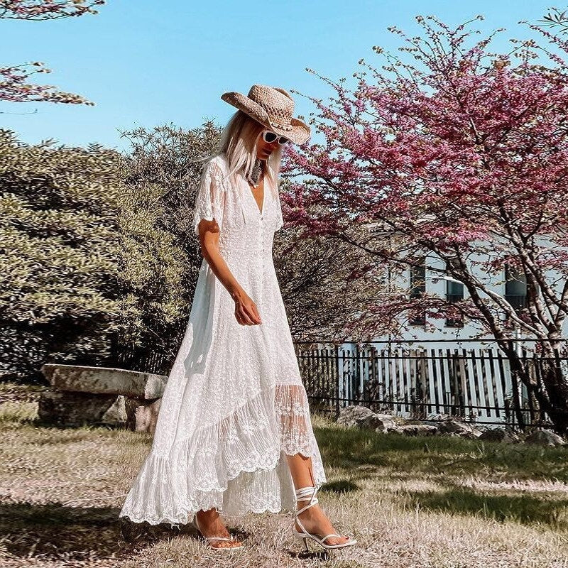 Loose Fit Short Sleeve Dress with V Neck