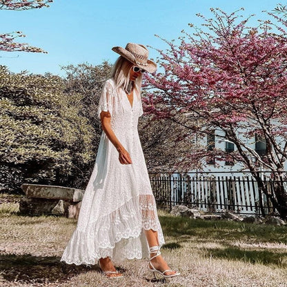 Loose Fit Short Sleeve Dress with V Neck
