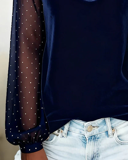 Leazy | Bluse mit Drapé-Kragen und Meshärmeln