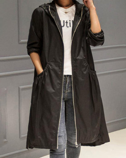 Mittellange Jacke mit Kapuze im koreanischen Stil