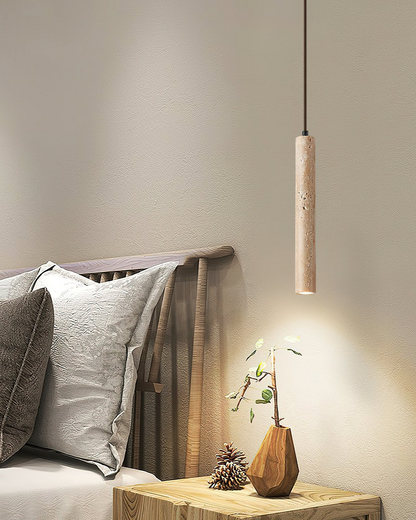 Natuurlijke travertin hanglamp met cilindervormig design voor eetkamer en hal – Japandi natuursteen verlichting | Restfield