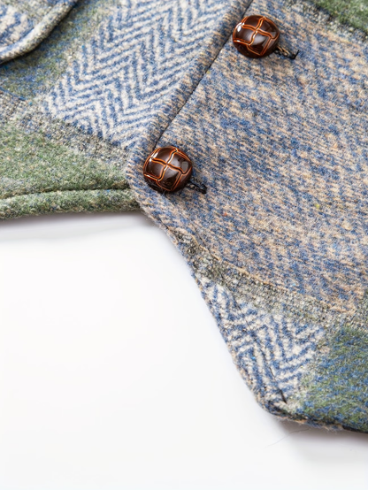 Leo | Patchwork-tweedvest med fiskebensmønster