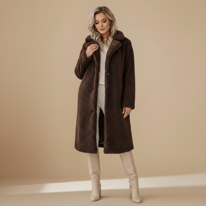 Angel Manteau Teddy Long Femme – Coupe Oversize Douce avec Col Revers & Fermeture Boutonnée