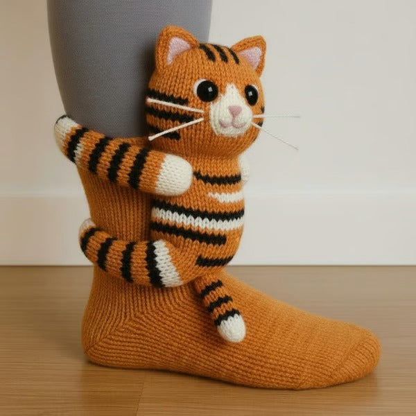 Women's Knit Stitched 3D Animal Hug Socks
