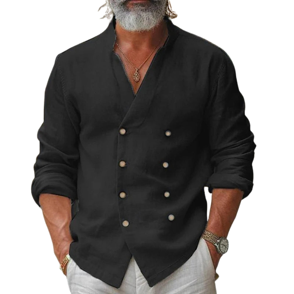 Chemise à manches longues avec col montant et détail à double boutonnage
