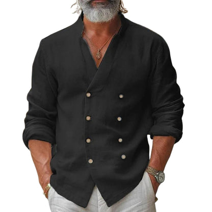 Chemise à manches longues avec col montant et détail à double boutonnage
