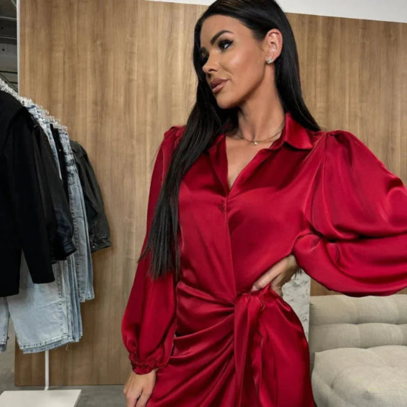 Cirelya™ | Satin Long Sleeve Dress