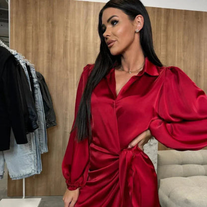 Cirelya™ | Satin Long Sleeve Dress