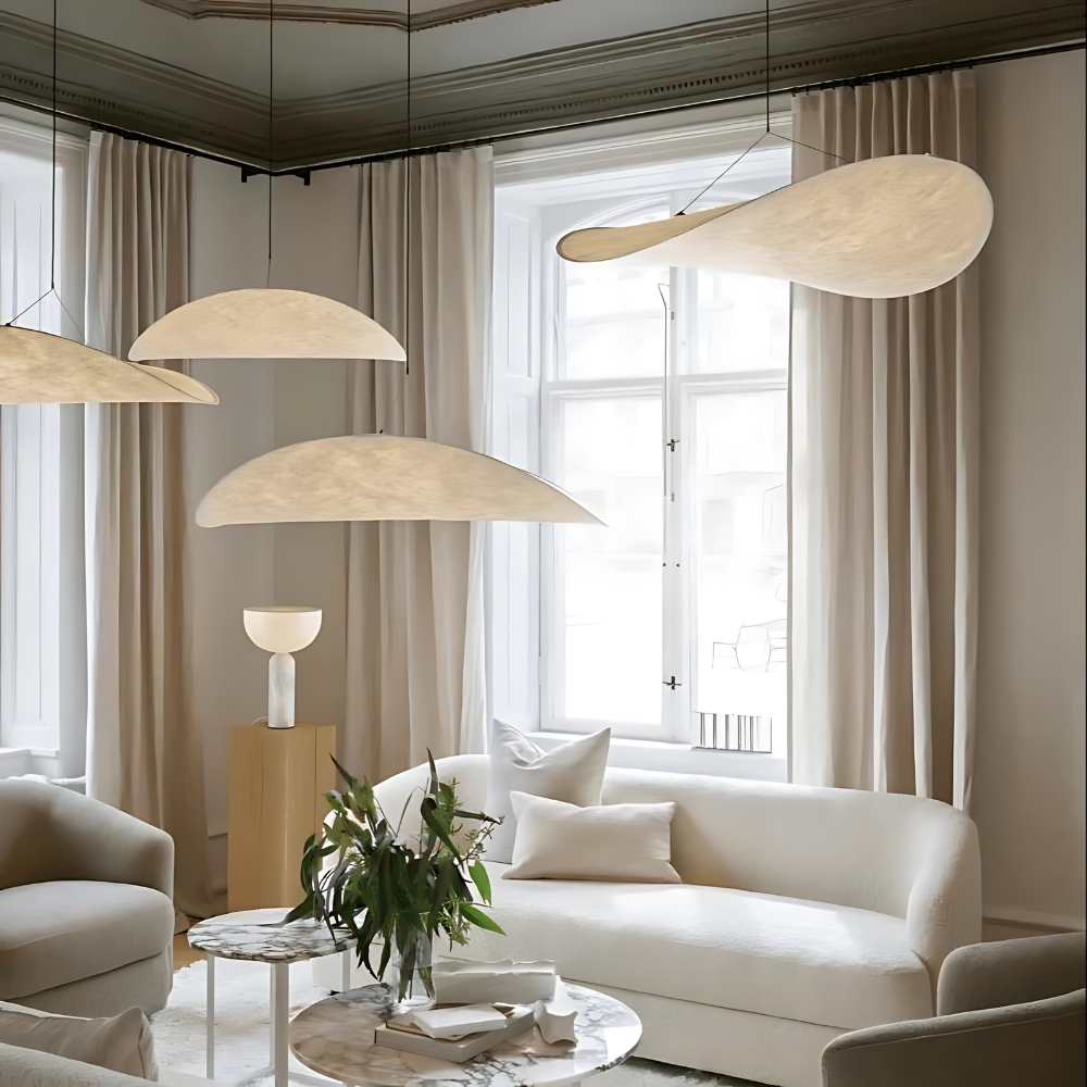 Japandi Deckenleuchte Seide, Rundes Design, Höhenverstellbar