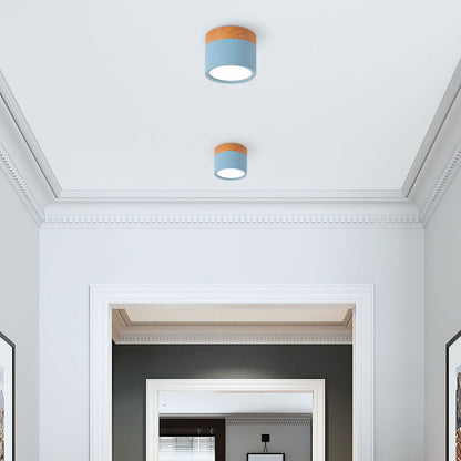 Wood And Metal Ceiling Lamp – Small Cylindrical Modern Accent Design