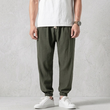 Men's Linen Joggers Lightweight Trousers Relaxed Fit Casual Pants