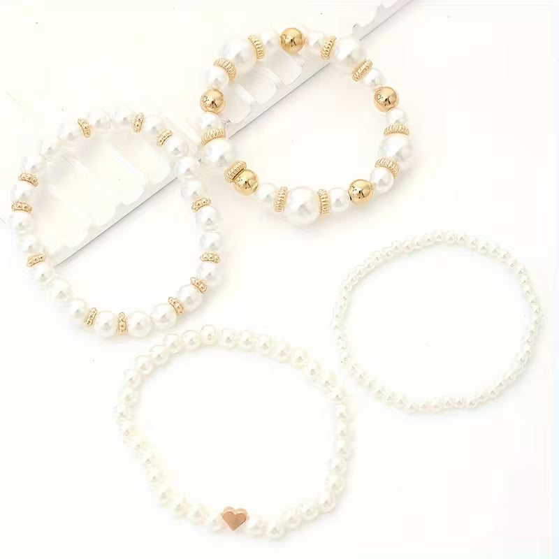Conjunto de Pulseiras de Pérolas Brancas