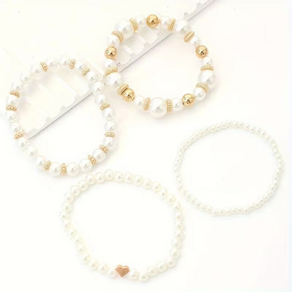 Conjunto de Pulseiras de Pérolas Brancas