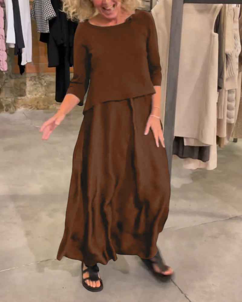 Kleid-Set mit Träger-Plateau und einfarbigem Top