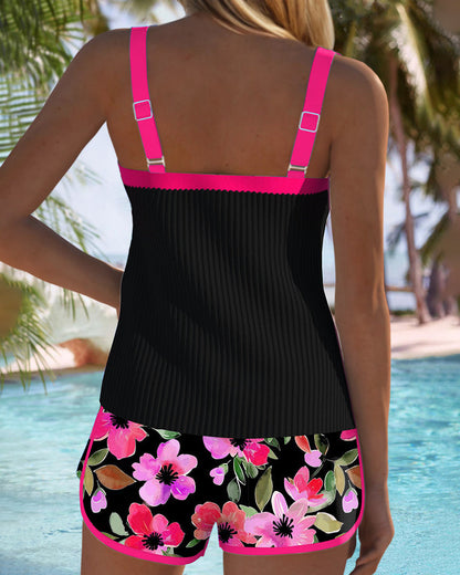 Maren Floral-Print Swimsuit Tank Top with Matching Boxer Bottoms