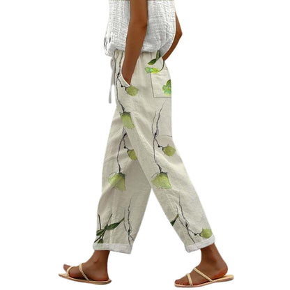 Emma – Relaxed Bloemenprint Broeken met Zakjes en Touwsluiting