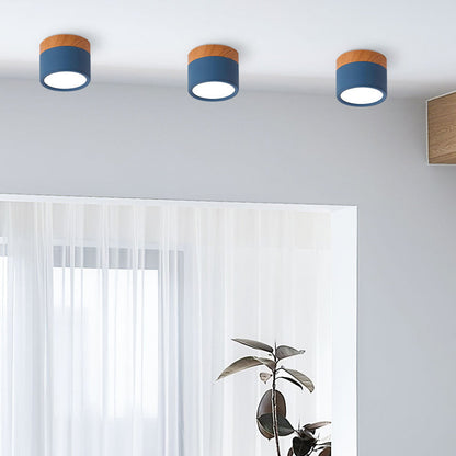 Wood And Metal Ceiling Lamp – Small Cylindrical Modern Accent Design