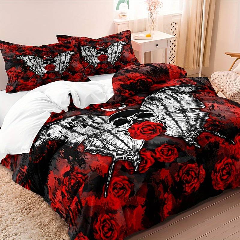 home & garden : Luxe Layers - Hard Rock Rose Skull Dekbedovertrek Beddengoed Set in van Pantino