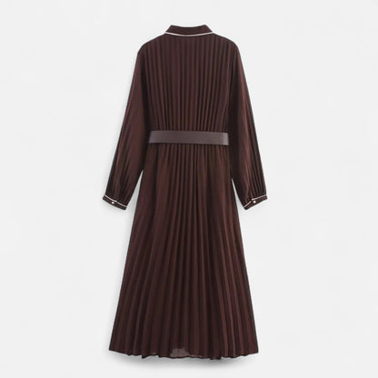 Women’s Chiffon Midi Dress – Turn-Down Collar Elegance