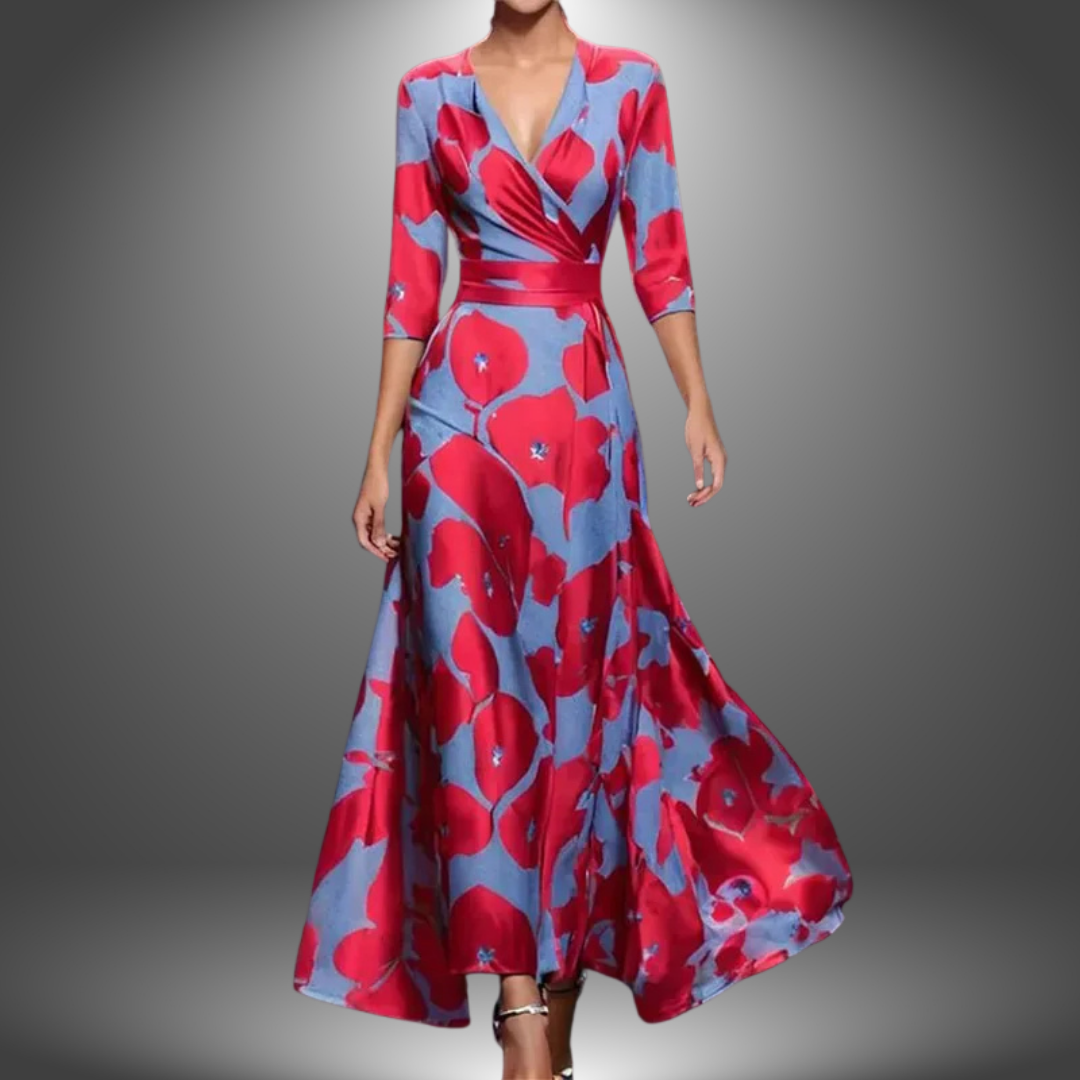 Zora - Boho Maxi Haljina s V-Izrezom i Kratkim Rukavima koja Ističe