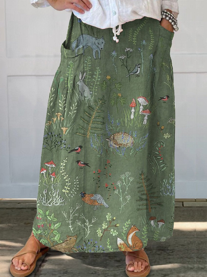 Women's Linen Forest Print Skirt Tops and Sweater