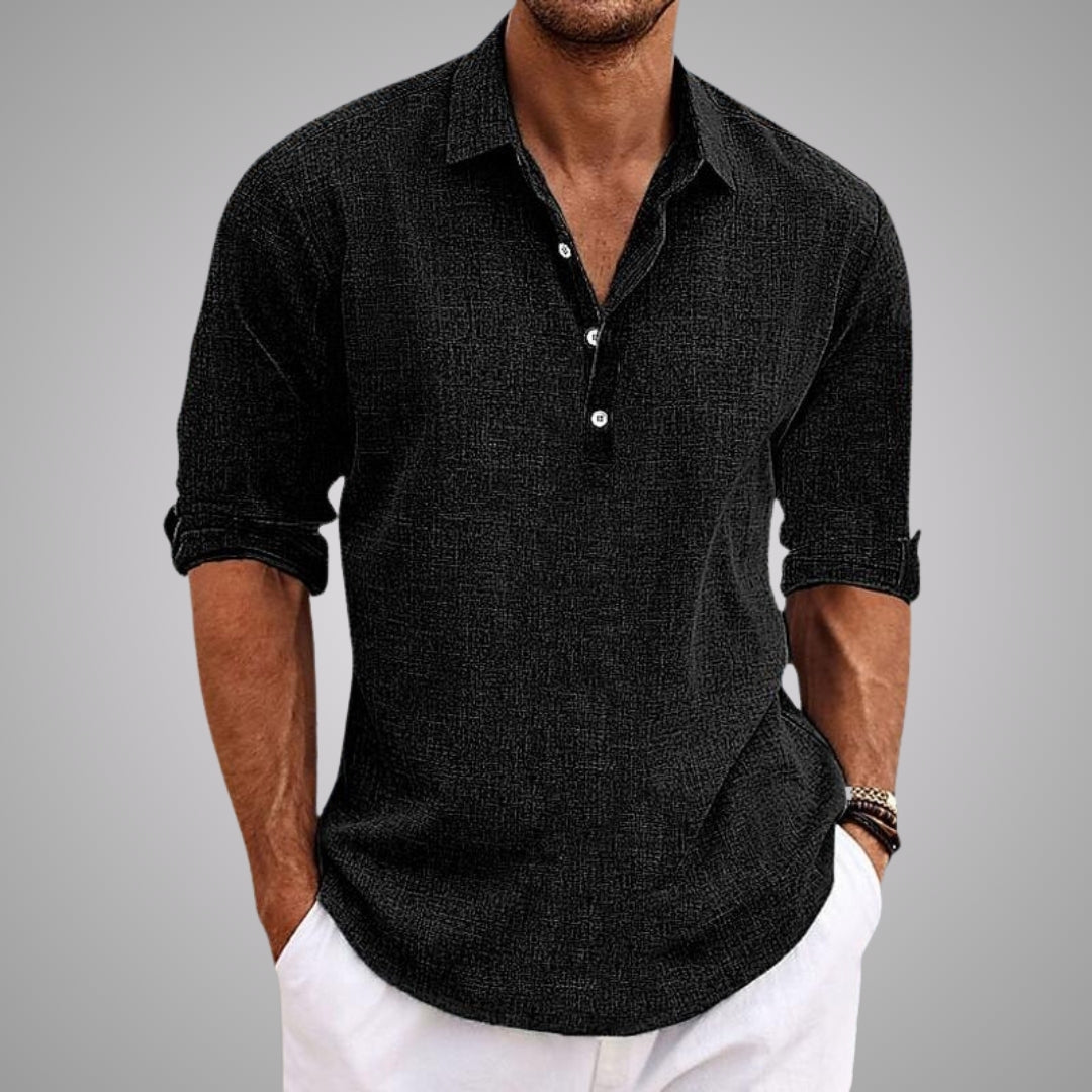 Men's Casual Linen Henley Shirt