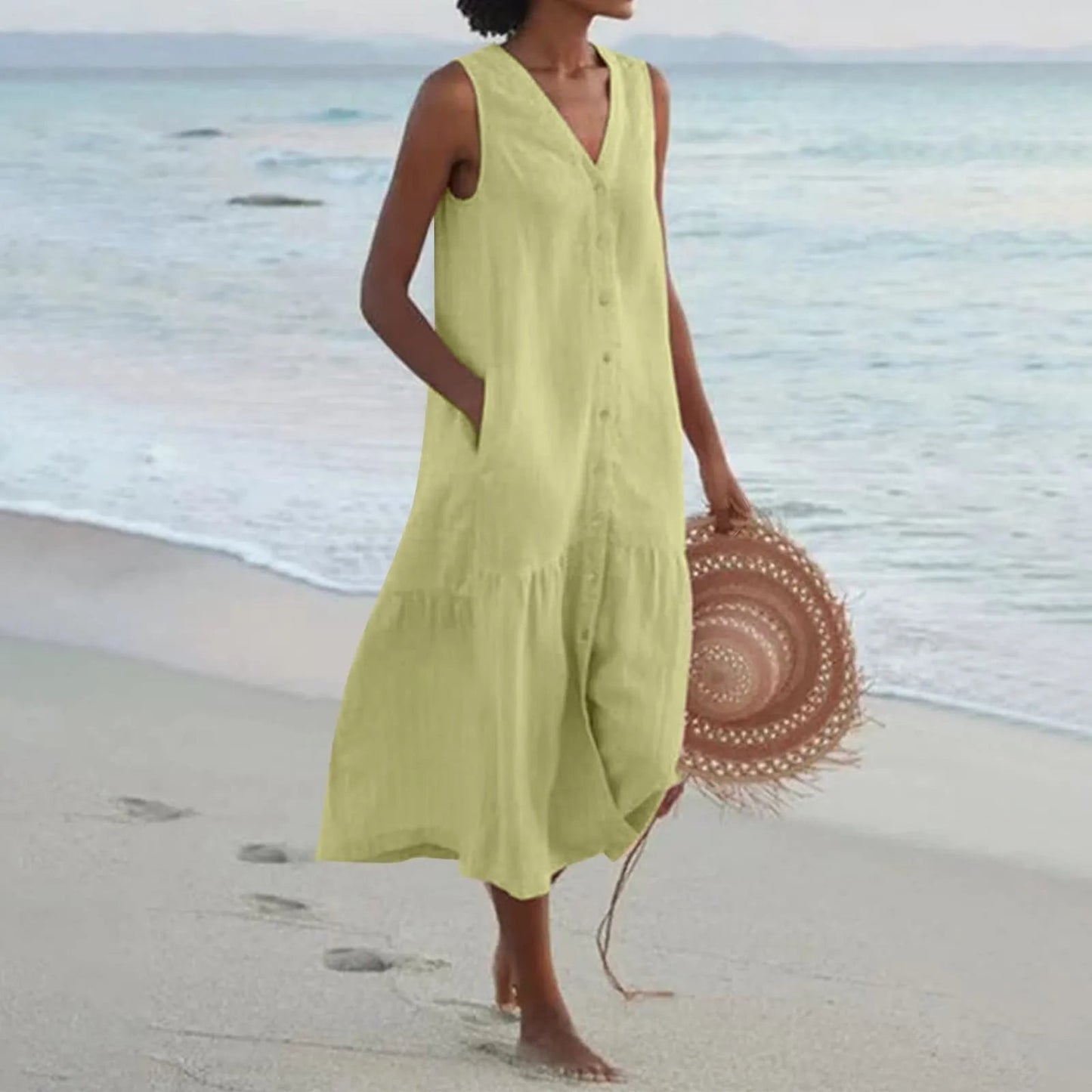 Apolline – Robe midi d’été boutonnée femme