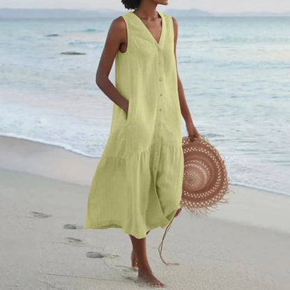 Apolline – Robe midi d’été boutonnée femme