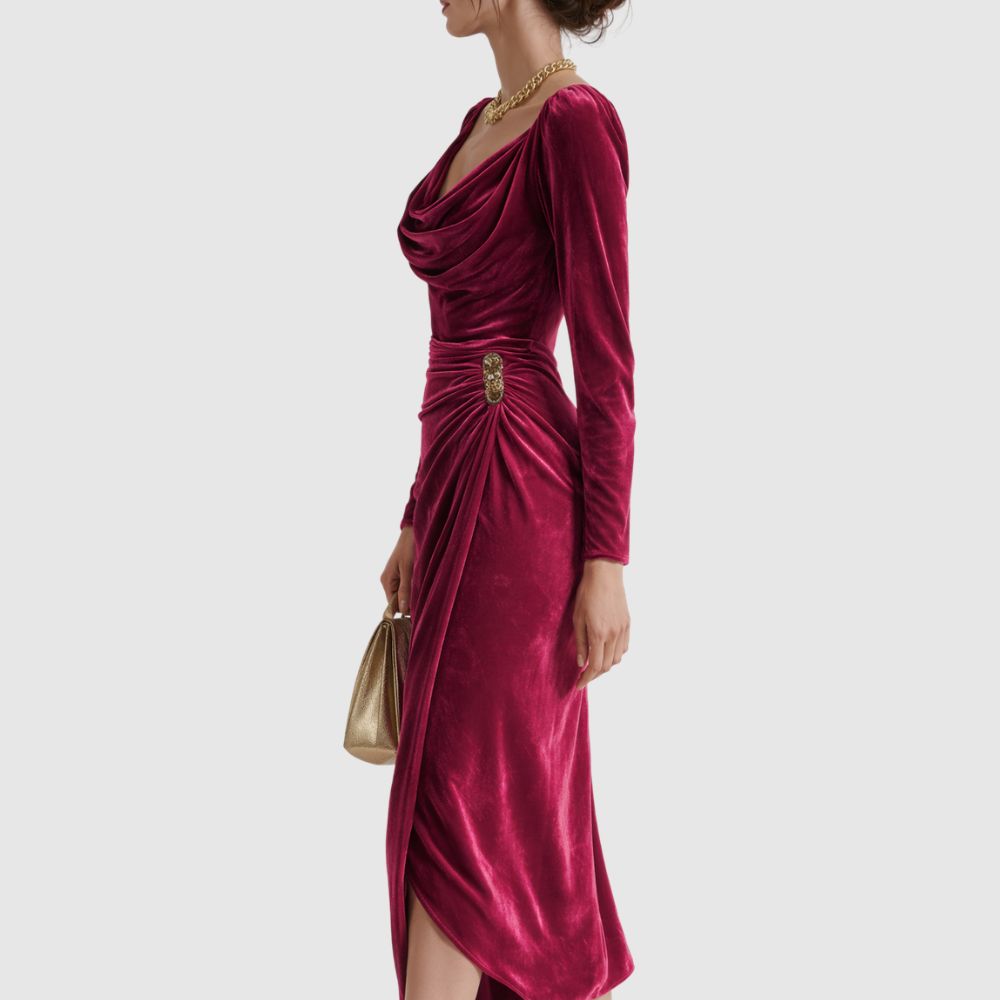 Zoé - Robe de soirée midi drapée