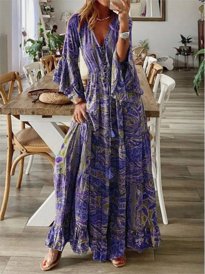 Boho Maxikleed met vloeiende pasvorm & details – Amira
