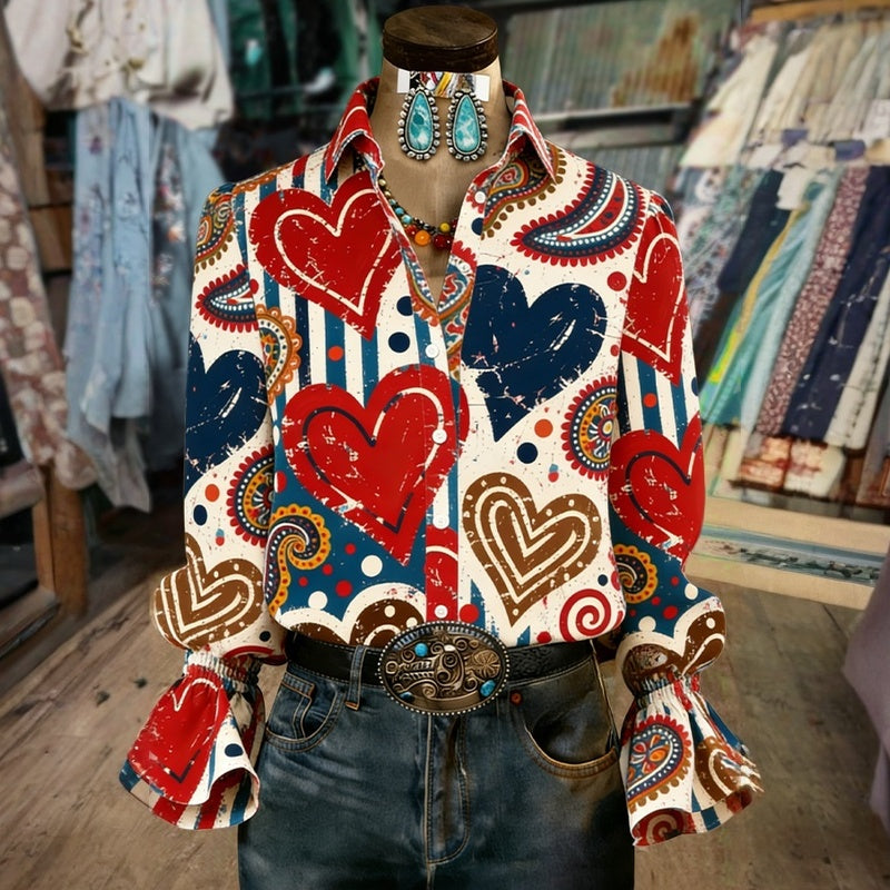 Rilyssa™ - Blouse Vintage avec Imprimé Cœurs