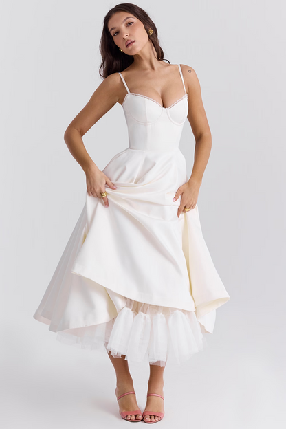 Women’s Satin Swing Midi Dress – Vintage Fit & Flare Elegance