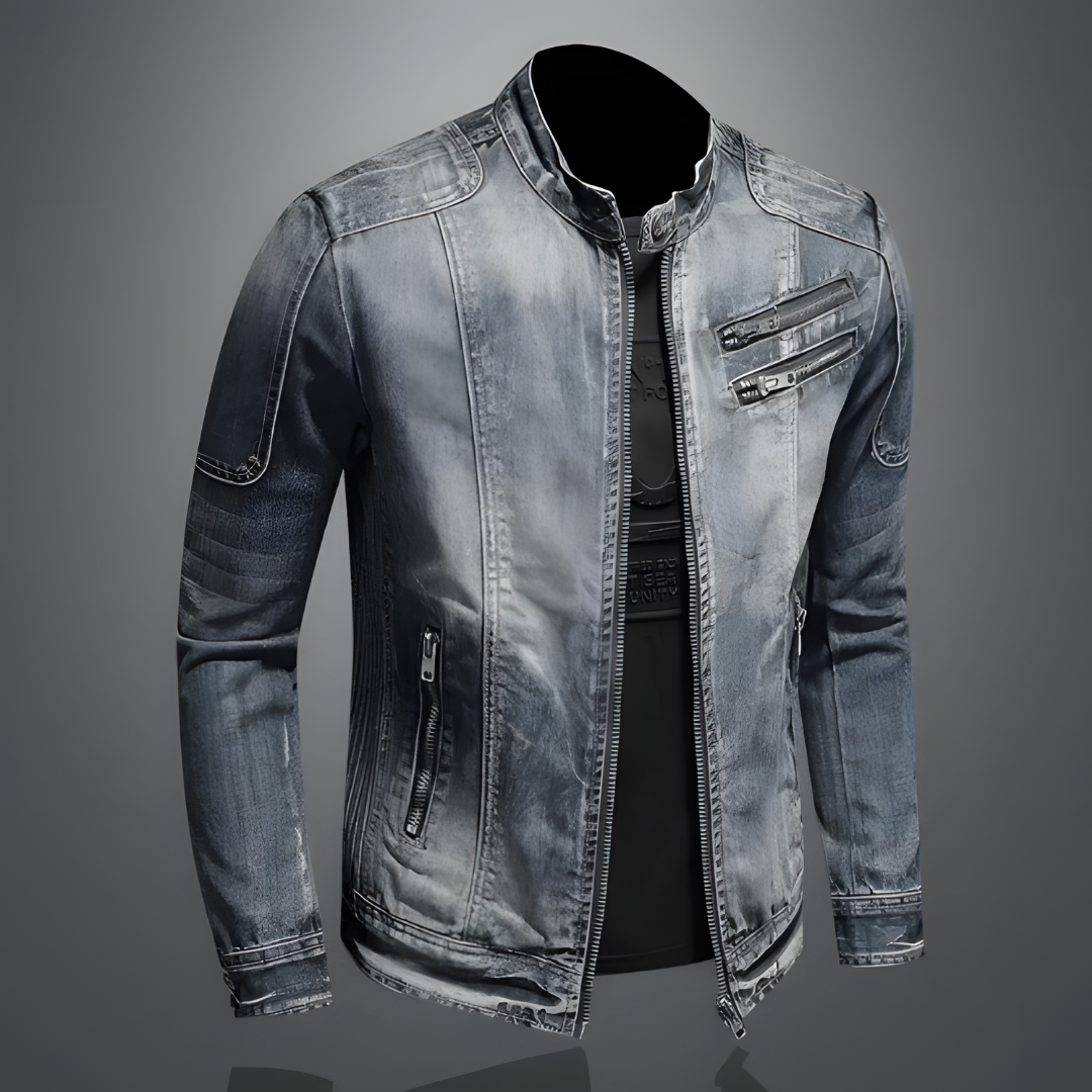 Veste en Jean Slim Homme – Veste Zippée Col Montant Stylée