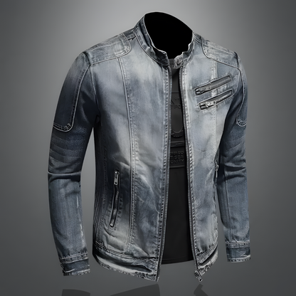 Veste en Jean Slim Homme – Veste Zippée Col Montant Stylée