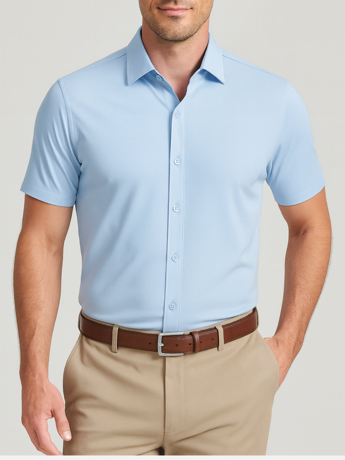 Non-Iron 4-Way Stretch Shirt with Transparent Buttons