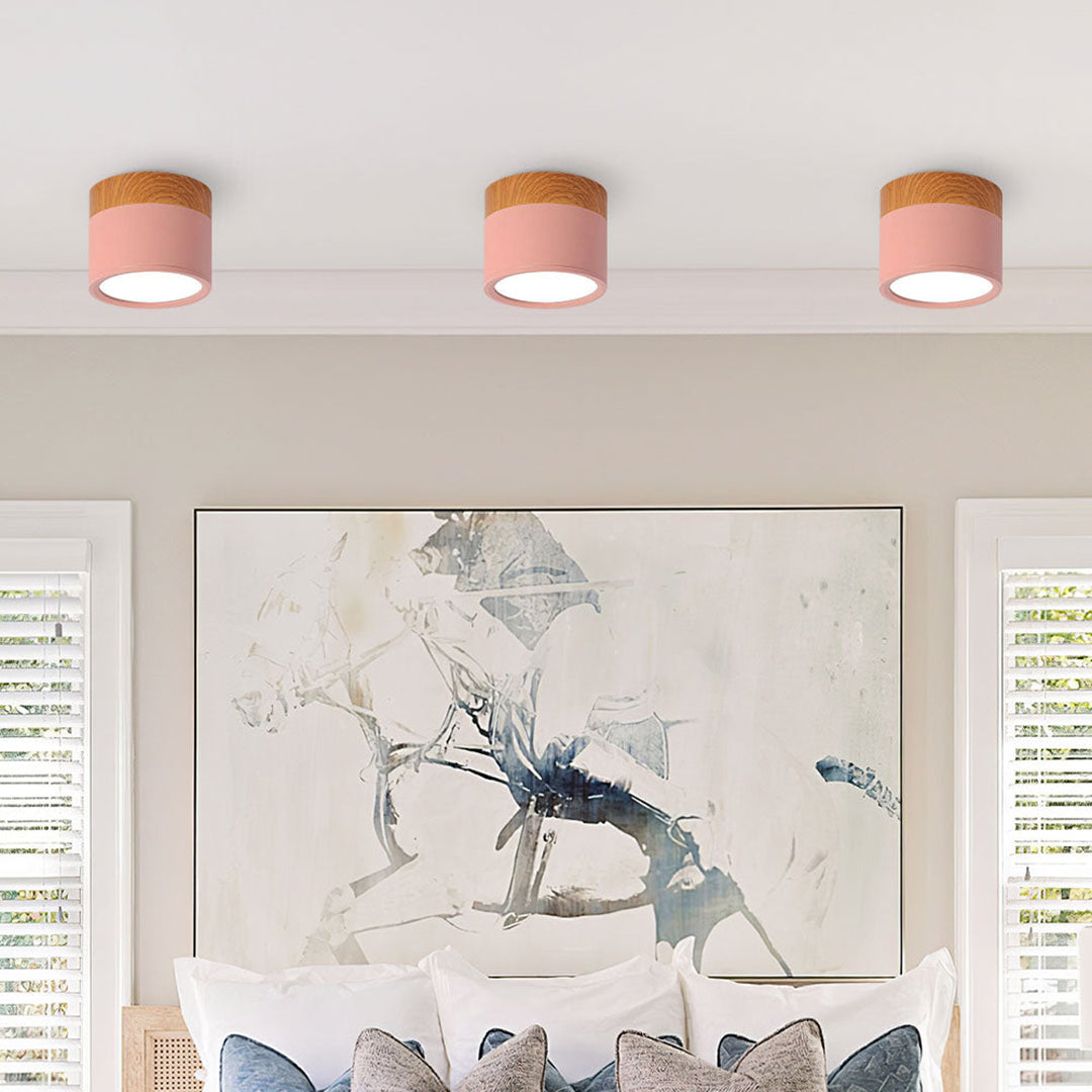 Wood And Metal Ceiling Lamp – Small Cylindrical Modern Accent Design