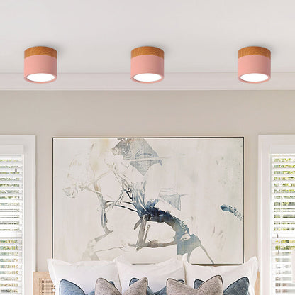 Wood And Metal Ceiling Lamp – Small Cylindrical Modern Accent Design