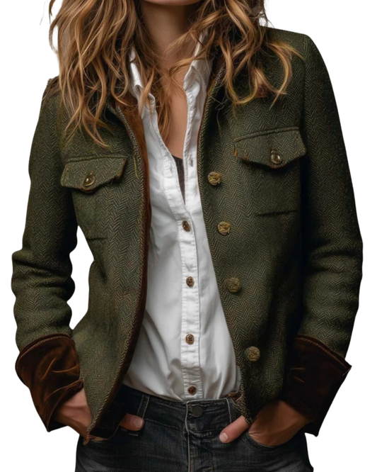 Elisabeth I Elegante Tweedjacke mit luxuriösen Samtdetails
