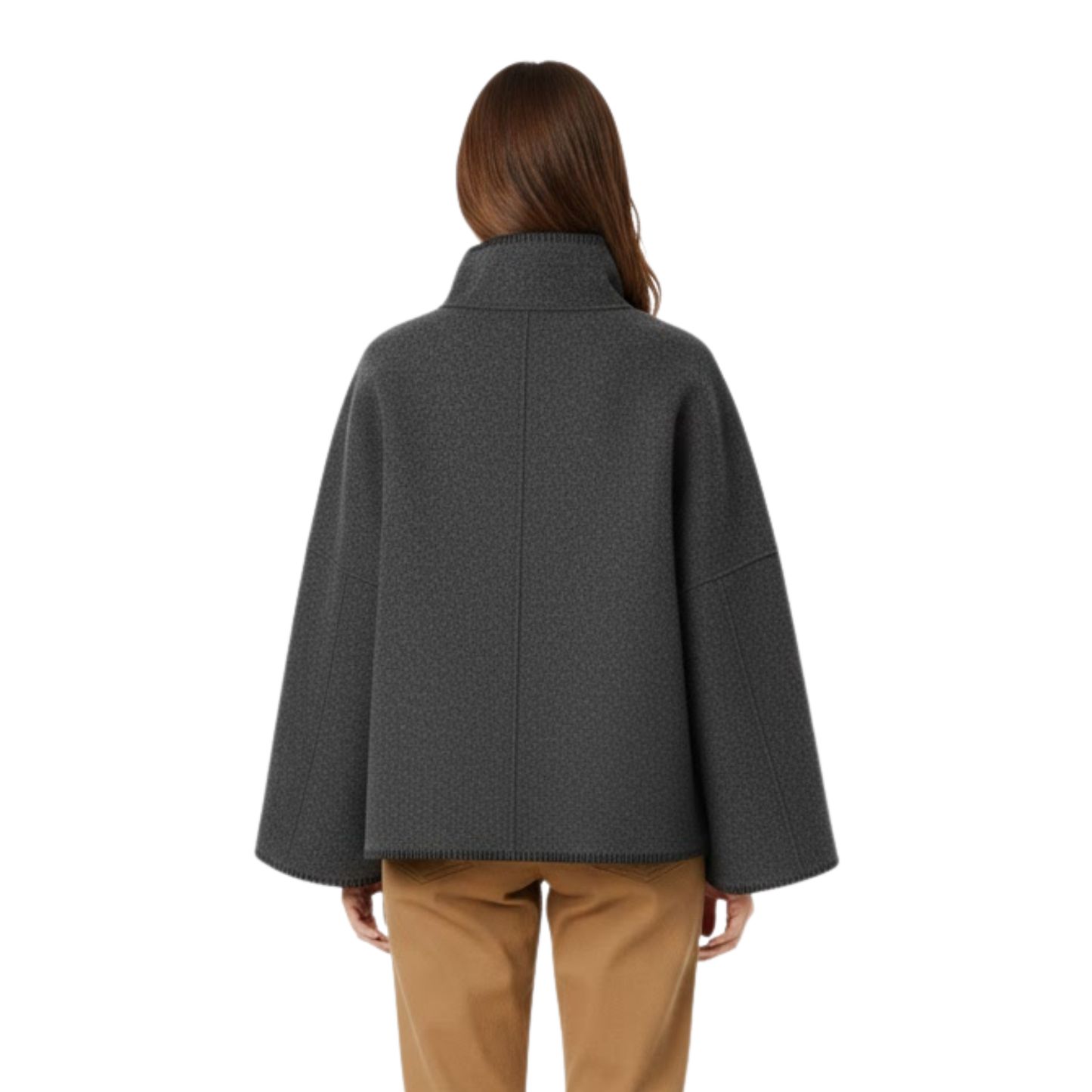 Veste Femme Vintage en Laine Épaules Larges Col Montant Manches Longues Automne Chic