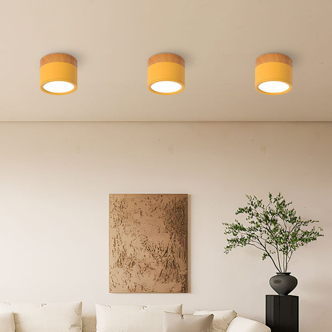 Wood And Metal Ceiling Lamp – Small Cylindrical Modern Accent Design