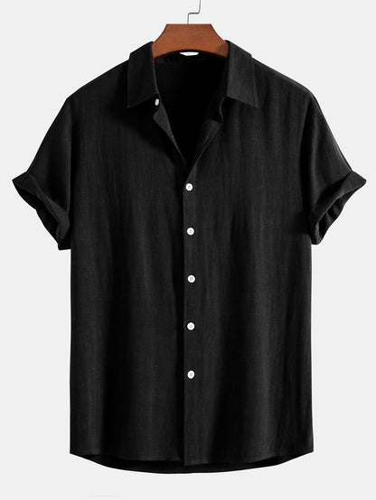 Men’s Linen Blend Short Sleeve Shirt Relaxed Button Fit