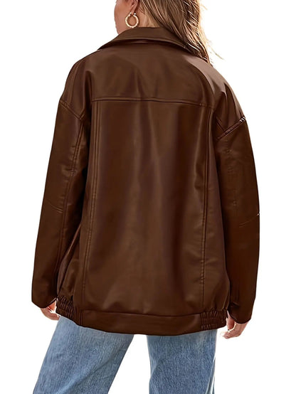 Rose | Women Classic oversized Leather Bomber jacket
