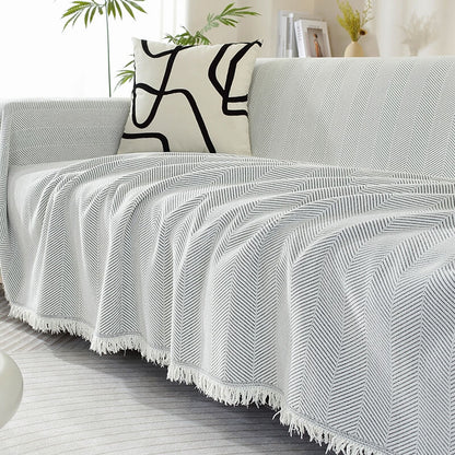 Sofa Throw Chenille Herringbone Tassel Blanket Cover Large 70.9x165.4in Pet Protection Couch Blanket Wrap | Koossa