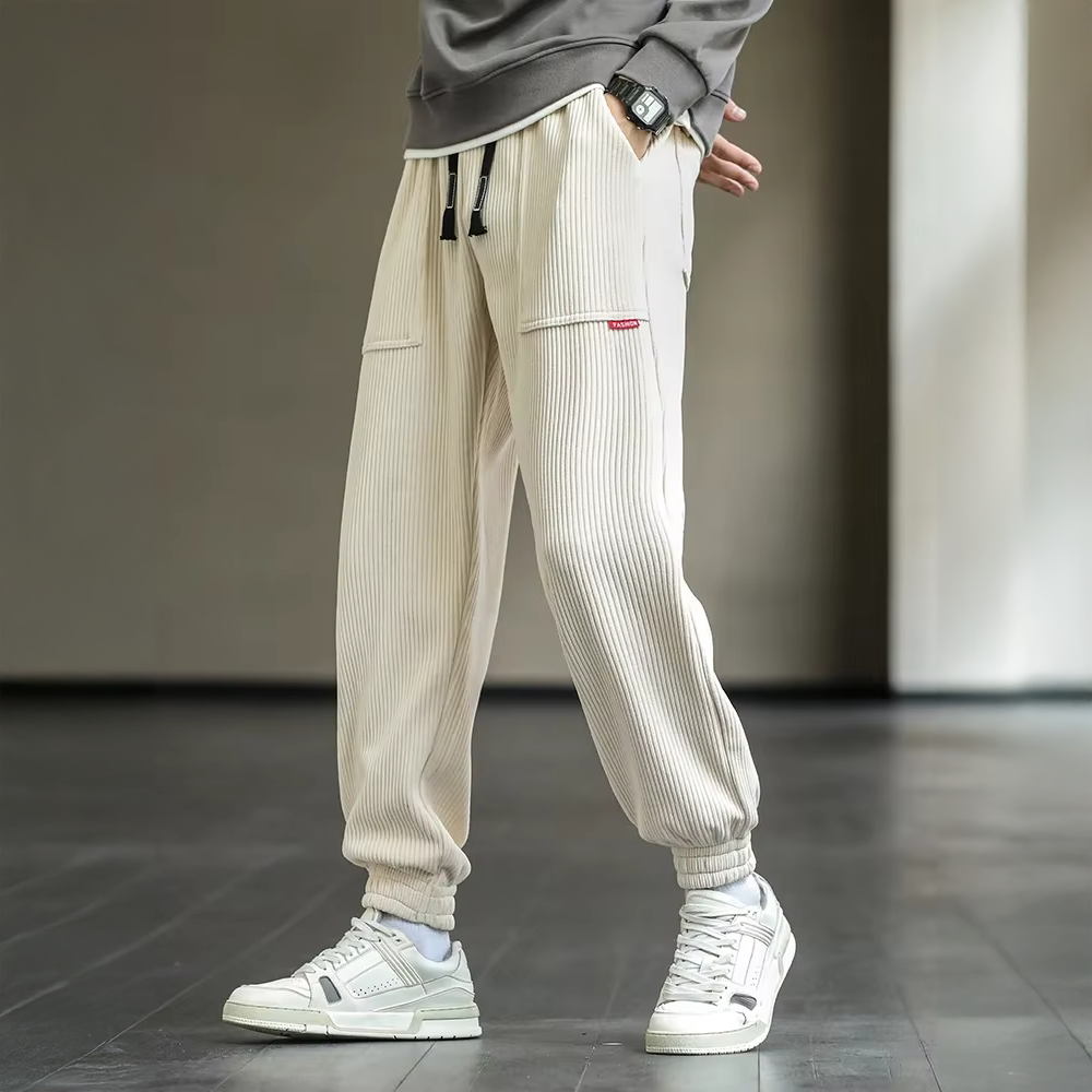 Men's Streetwear Style Corduroy Trousers with Elastic Waist and Cuffs