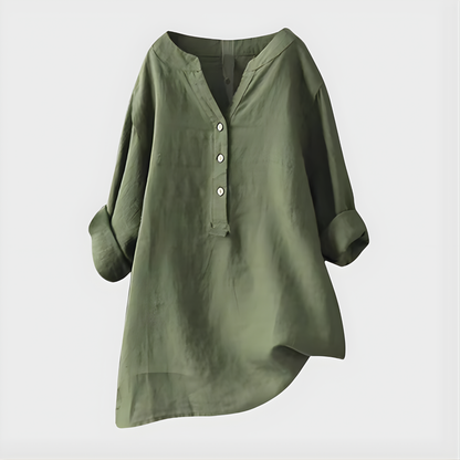 Veronique | Blusa Elegante de Algodón-Lino con Escote en V