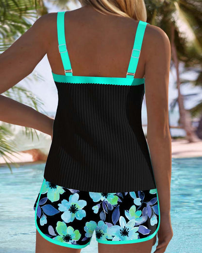 Maren Floral Boxer Set with Tank Top Swimsuit - Stylish Beachwear
