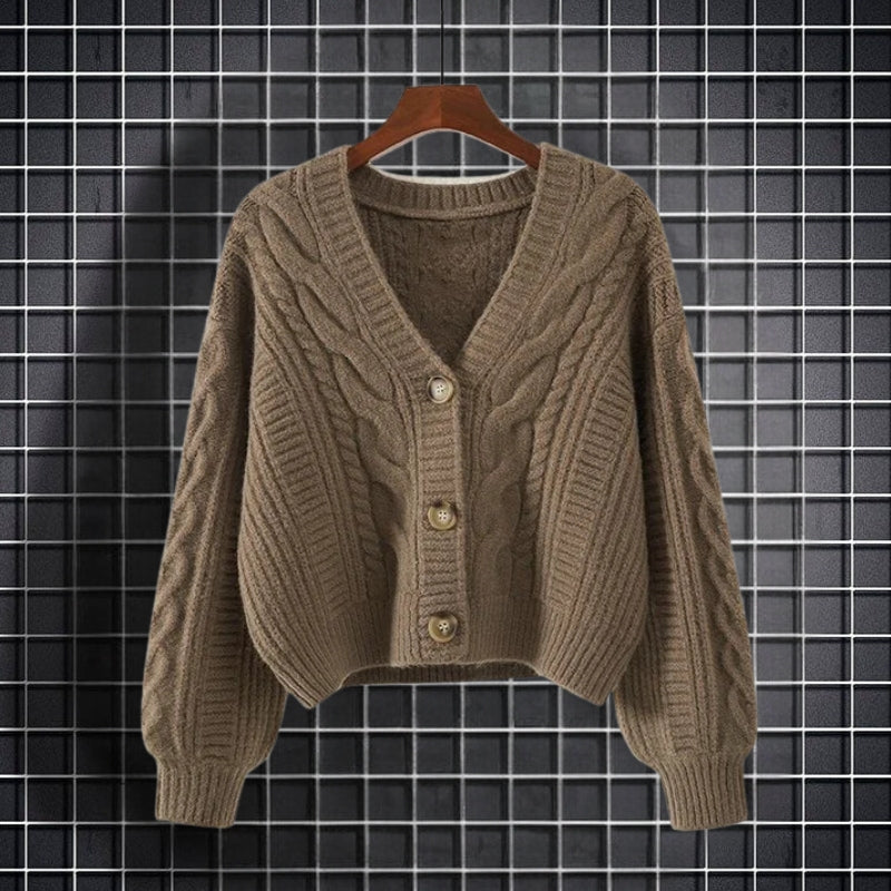 Carys – Long Sleeve Cable Pattern Sweater with V Neck