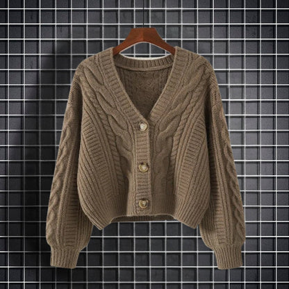 Carys – Long Sleeve Cable Pattern Sweater with V Neck