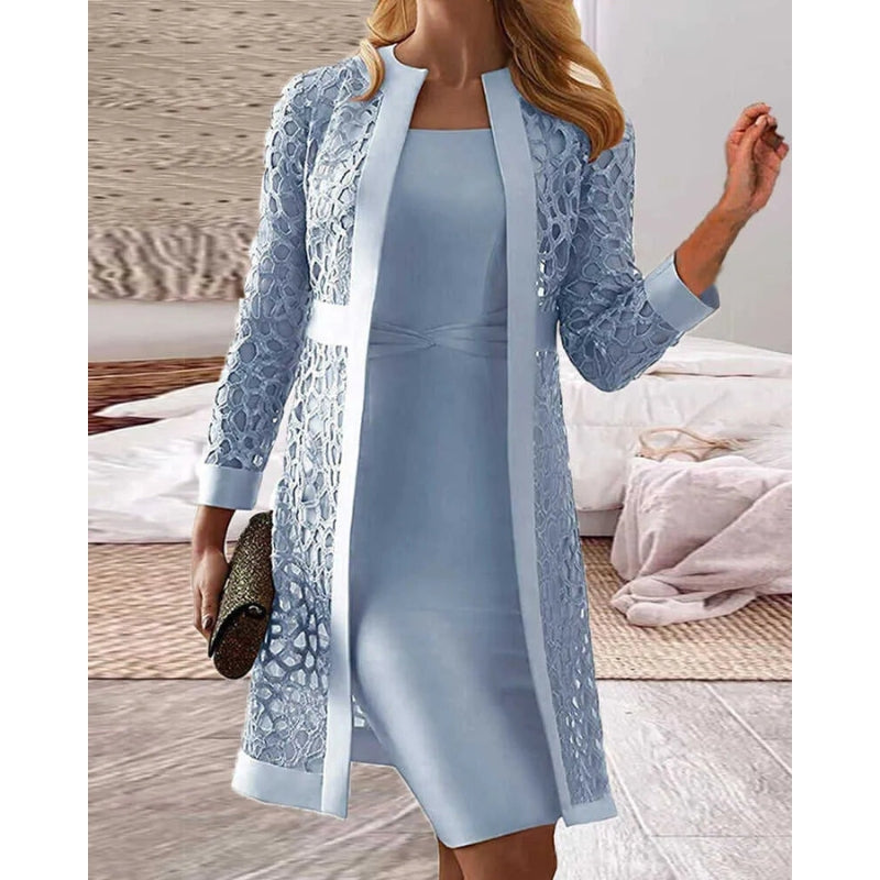 Elana – Robe élégante deux pièces avec cardigan ouvert et manches longues